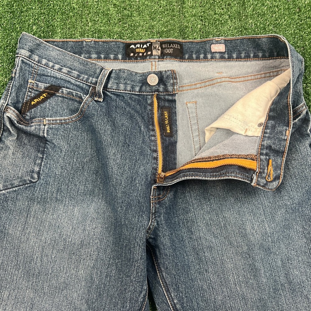 Ariat Rebar M4 Relaxed Boot Cut Zip Fly Jeans Men's 36x31" Blue Cowboy Western